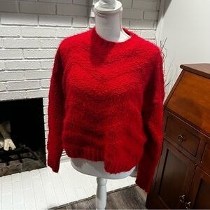 Dee Elly Holiday Red Fuzzy Waist Length Soft Sweater NWT Small